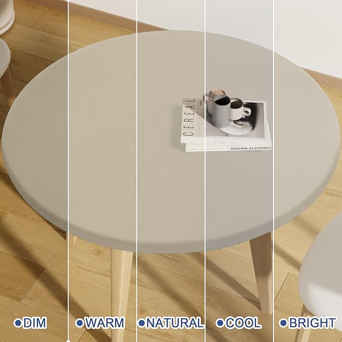 Round Spandex Tablecloth, Elastic Fitted Waterproof Tablecloths for 45"-56" Tables, Stretch Washable Picnic Table Cover for Camping, Dining, Indoor and Outdoor, Taupe