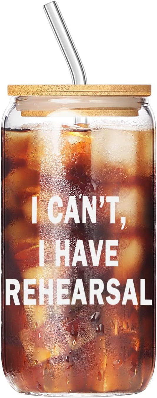 Theater Gifts, Musical Theater Gift, Broadway Gifts for Directors, Actors, Music Teachers, Musicians on Birthday Christmas - 17 Oz Drinking Glass Iced Can Glass Cup with Bamboo Lid and Straw