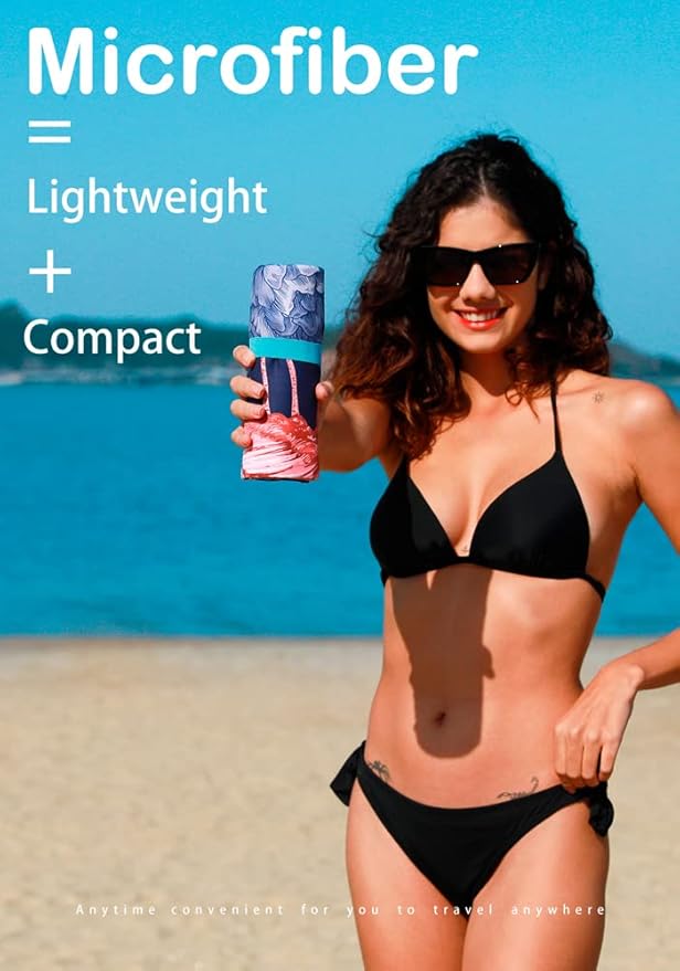 4 Pack Microfiber Lightweight Beach Towel Sand Free Quick Dry Absorbent Thin Compact Towels for Swimming Pool Camping Beach Accessories Large Easy Pack Travel Things for Vacation Essentials Gift