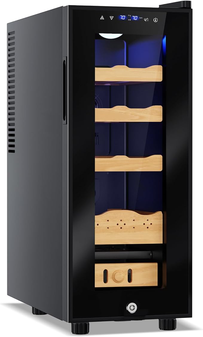 Electric Humidor-35L Cooling & Heating Humidor Smart Touch Control Humidity & Temp Humidors wtih Spanish Cedar Wood Tray, Digital Display, Safety Lock, Desktop Gift for Men