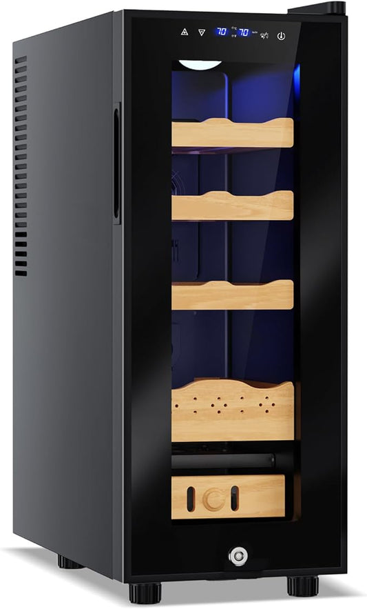 Electric Humidor-35L Cooling & Heating Humidor Smart Touch Control Humidity & Temp Humidors wtih Spanish Cedar Wood Tray, Digital Display, Safety Lock, Desktop Gift for Men