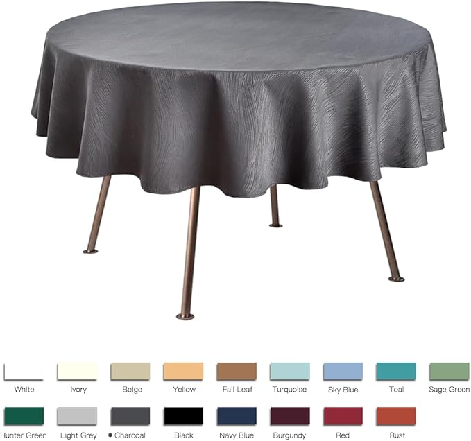 maxmill Jacquard Round Table Cloth Swirl Pattern Waterproof Antiwrinkle Heavy Weight Soft Tablecloths for Circular Table Cover and Kitchen Dinning Tabletop Decoration Round 70 Inch Charcoal