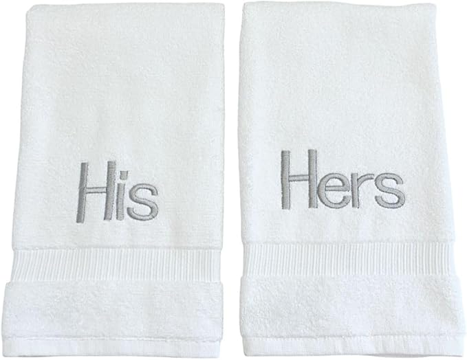 Silver Monogrammed Hand Towels for Bathroom - Luxury Hotel Quality Personalized Initial Decorative Embroidered Towel for Powder Room, Spa - GOTS Organic Certified - His and Hers