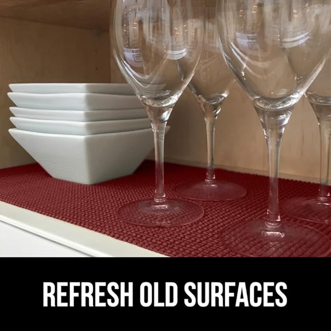 GORILLA GRIP powerGRIP Drawer Shelf and Cabinet Liner, Thick Strong Hold, Non-Adhesive Liners Protect Kitchen Cabinets and Cupboard, Bathroom Drawers, Easy Install, Breathable Mat, 12" x20', Red