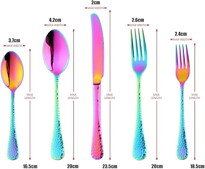 5-Piece Rainbow Silverware Flatware Set Service for 1 Stainless Steel Cutlery Set Include Dinner Knife Table Fork Table Spoon Salad Fork Tea Spoon for Wedding, Dishwasher Safe