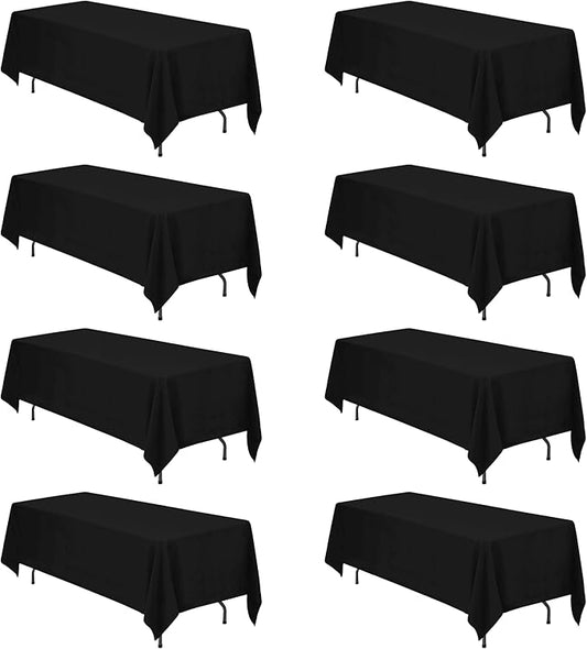 BRILLMAX 8 Pack Black Tablecloths 70 x 120 Inch for 6ft or 8ft Rectangle Tables - Rectangular Bulk Linen Polyester Fabric Washable Cloth Cover for Wedding Reception Banquet Birthday Party
