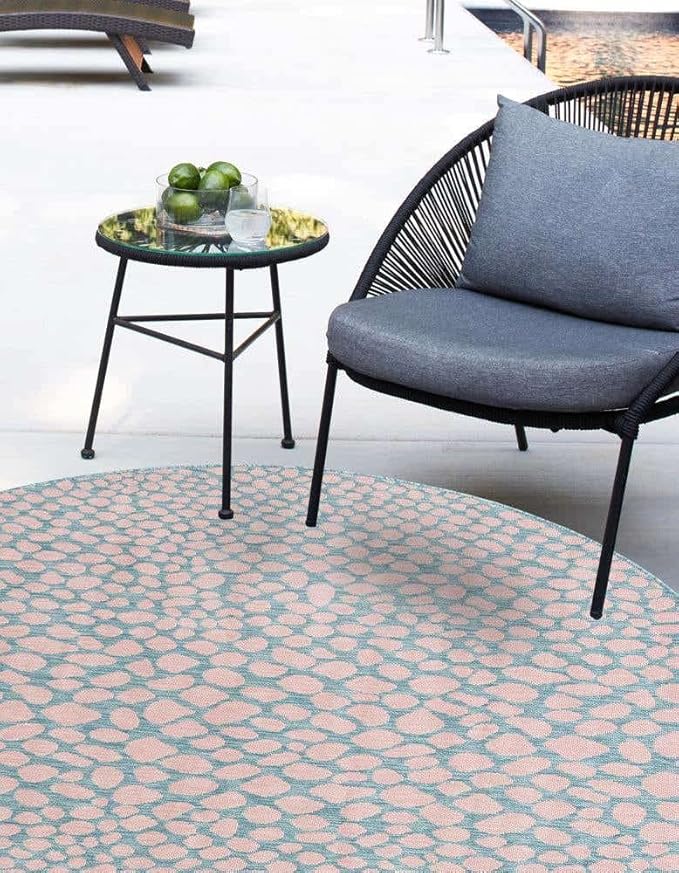 Unique Loom Jill Zarin Jill Zarin Outdoor Collection Area Rug - Cape Town (6' 7" Round, Pink and Aqua/Light Blue)