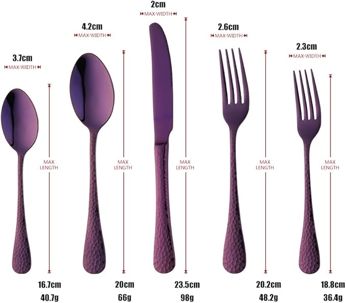 5-Piece Purple Silverware Flatware Set Service for 1 Stainless Steel Cutlery Set Include Dinner Knife Table Fork Table Spoon Salad Fork Tea Spoon for Wedding, Dishwasher Safe