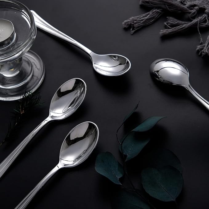 Liacere 200PCS Silver Plastic Spoons - Heavy Duty Disposable Spoons - dessert Spoons for Wedding & Party & New Year & Valentine's Day& Christmas
