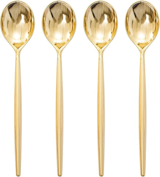 I00000 90 Pcs Gold Plastic Spoons,Disposable Silverware, Gold Plastic Cutlery, Heavy Duty Disposable Spoons Perfect for Parties, Wedding & Dinners