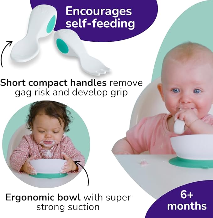Doddl Baby Spoon and Fork, Cutlery Set for Babies 6+ Months, Learn to Self-Feed. Helps Weaning (Aqua)
