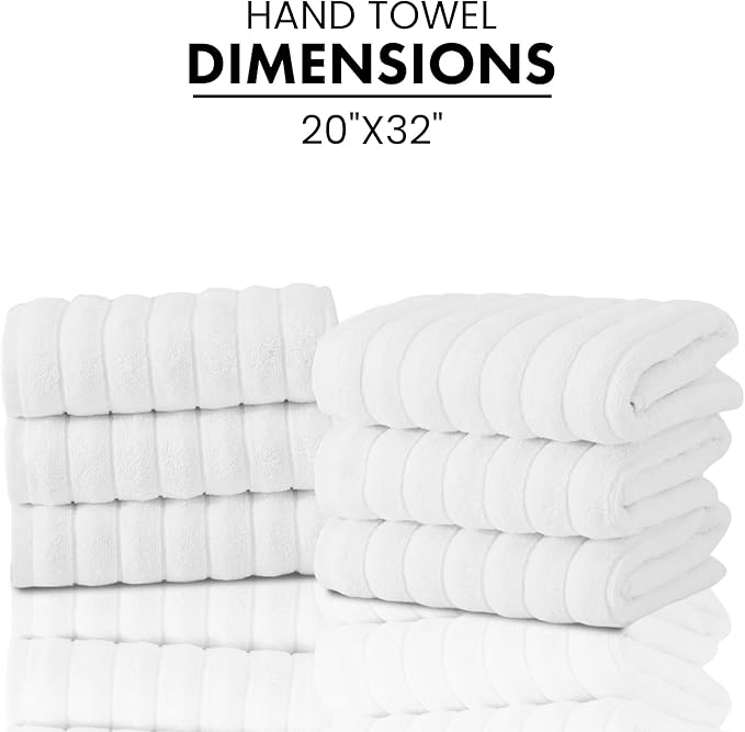 Classic Turkish Towels CTT Premium 6 Piece Hand Towels Set, 100% Turkish Cotton, Quick Dry & Comfy Towels for Hotel & Spa, Highly Absorbent | 20"x32" (White)