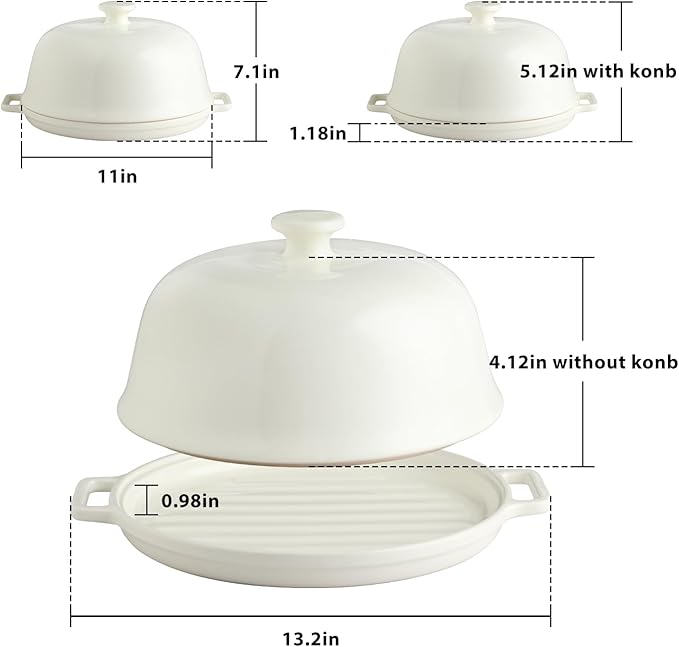 Sweejar Ceramic Bread Oven with Lid, Large Sourdough Bread Baking Pan with Handle, 5QT Porcelain Round Bread Cloche For Baking, Cooking, Roasting (Beige)