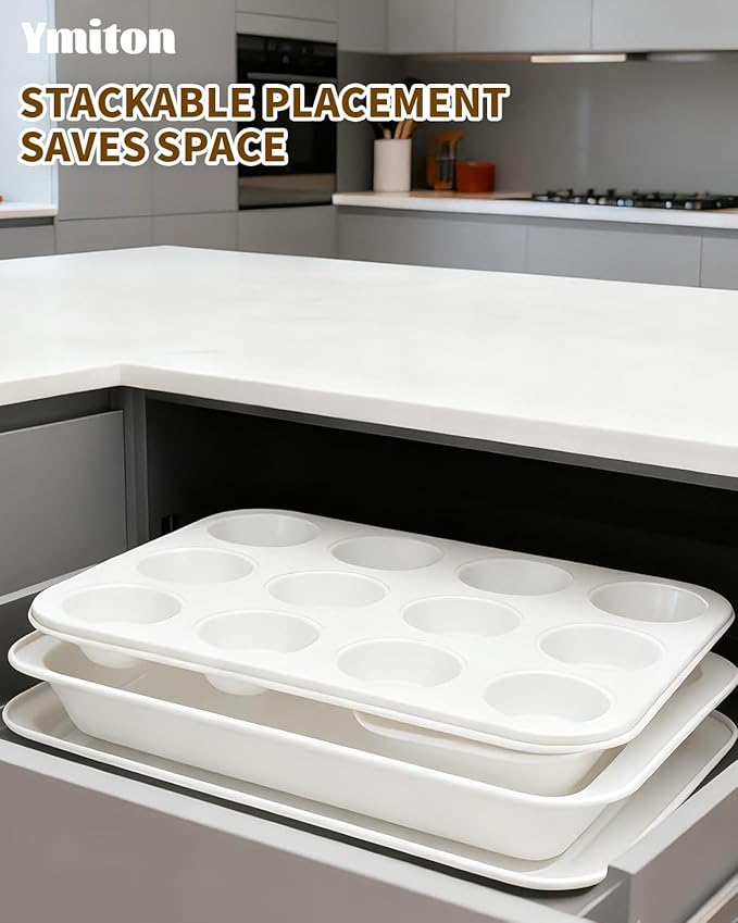 Nonstick Baking Pans Set, 19 PCS Stackable Bakeware Sets, Oven Pan Set Includes Baking Tray, Cookie Sheet, Cake Pans, Loaf Pan, Muffin Pan, Silicone Cups