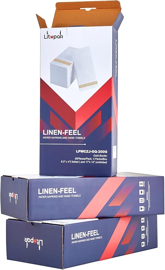 LITOPAK 200 Pack Paper Hand Towels for Bathroom, Striped Gold Paper Napkins Disposable, and Guest Towels Disposable for Bathrooms, Party, Wedding or Events