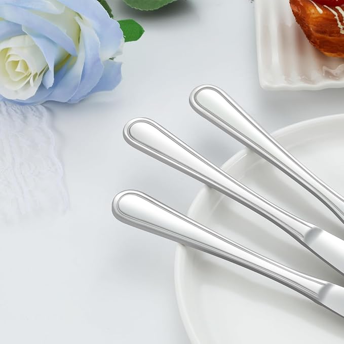 Dinner Knives Set of 24, 9” Knives Set, Butter Knife with Pretty Line Handle, Sharp Knife Set, Food Grade Stainless Steel Table Knife, Silverware, Dishwasher Safe & Mirror Polished