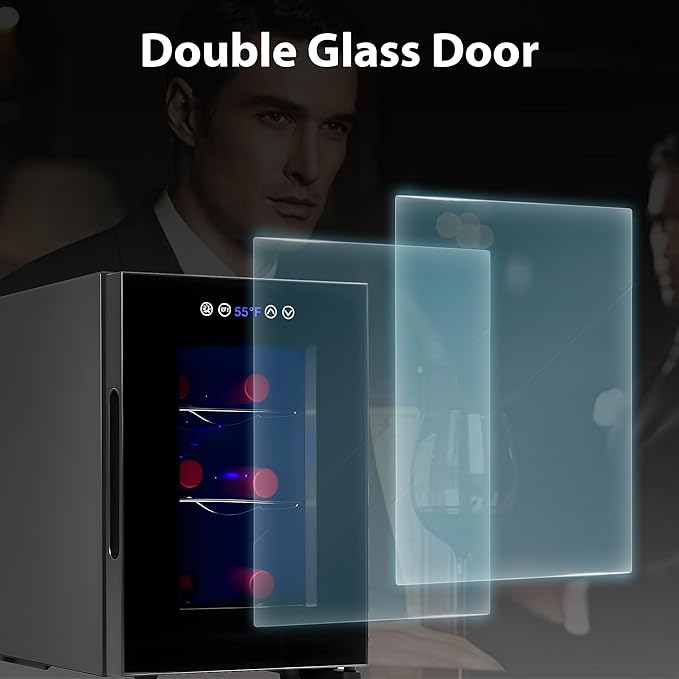 Iceblue Wine Fridge, Digital Temperature Control White & Red Wine 6 Bottle Wine Cooler with Wine Rack, Champagne Wine Cooler Refrigerator for Bar, Home,Kitchen,Gift (Black)