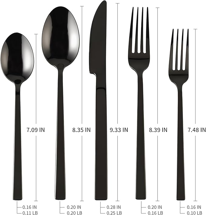 Stainless Steel Flatware Set Hand Forged 18/10 Silverware Set Mirror Black Cutlery Set with Cuboid Handle Matte Finished 20 Pieces Home Event Use Wedding Housewarming Gift Service for 4