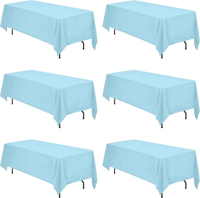 BRILLMAX 6 Pack Light Blue Tablecloths 70 x 120 Inch for 6ft or 8ft Rectangle Tables - Rectangular Bulk Linen Polyester Fabric Washable Cloth Cover for Wedding Reception Banquet Birthday Party