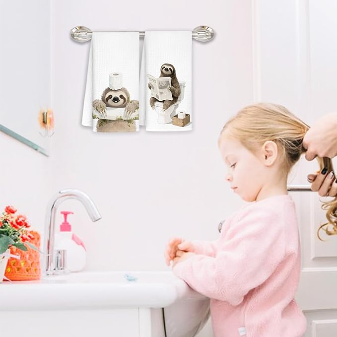 Sloth Bathroom Hand Towels Set of 2, Kids Bathroom Decor, Sloth Gifts for Women Decorative Hand Towels for Kids Bath Room Washroom, 16x24 Inch