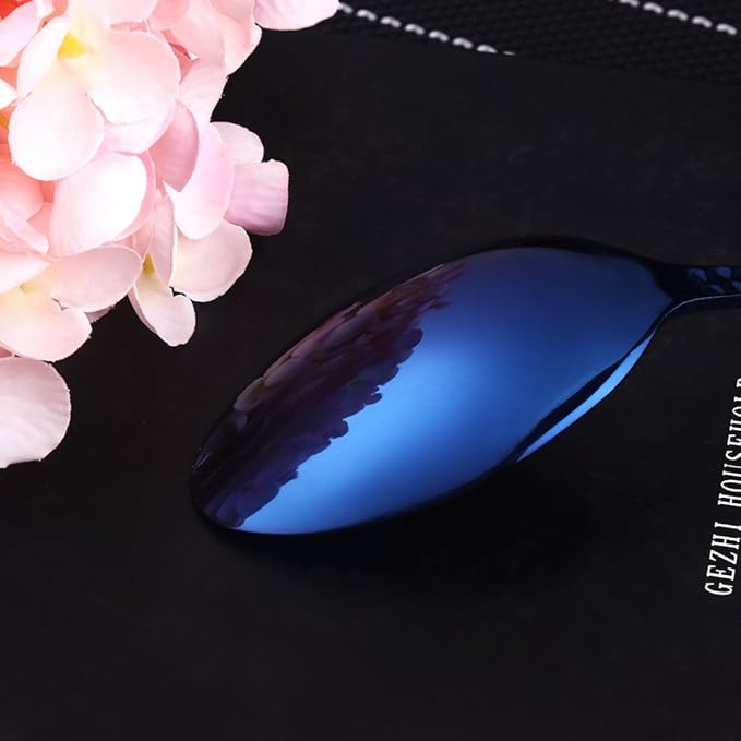 5-Piece Blue Silverware Flatware Set Service for 1 Stainless Steel Cutlery Set Include Dinner Knife Table Fork Table Spoon Salad Fork Tea Spoon for Wedding, Dishwasher Safe