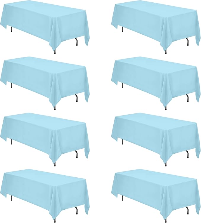 BRILLMAX 8 Pack Light Blue Tablecloths 70 x 120 Inch for 6ft or 8ft Rectangle Tables - Rectangular Bulk Linen Polyester Fabric Washable Cloth Cover for Wedding Reception Banquet Birthday Party