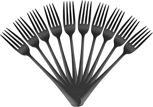 Devico Forks Set, Good Stainless Steel 10-piece Black Silverware Cutlery Reusable Dinner Forks