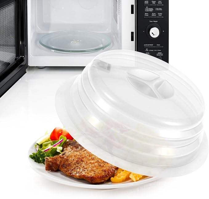 Kichwit Silicone Microwave Plate Cover Collapsible, Dishwasher Safe and BPA Free, White, 10.2"