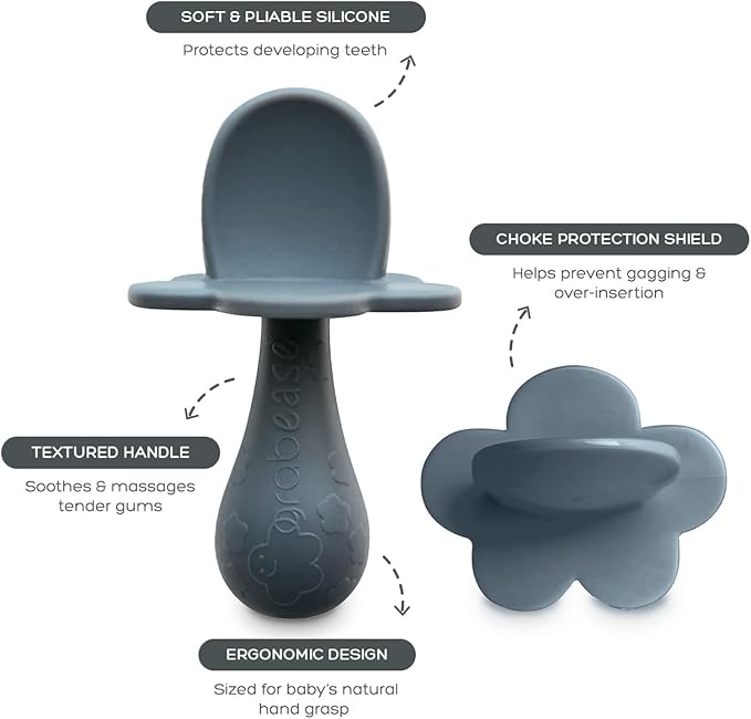 Grabease Baby Spoon - Silicone Feeding Spoons 2-Pack Gray - Soft Utensils for Babies & Toddlers - Dishwasher-Safe, Easy-Grip