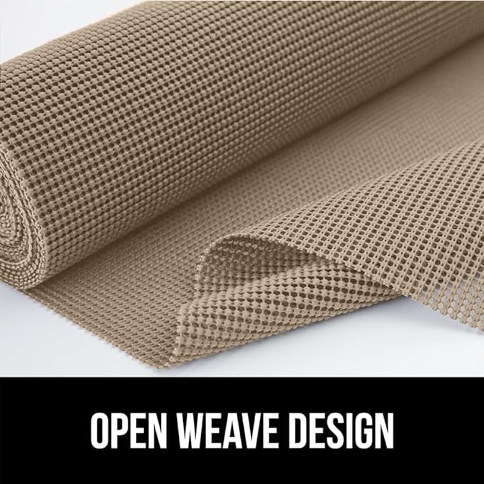 GORILLA GRIP powerGRIP Drawer Shelf and Cabinet Liner, Thick Strong Hold, Non-Adhesive Liners Protect Kitchen Cabinets and Cupboard, Bathroom Drawers, Easy Install, Breathable Mat, 20" x30', Beige