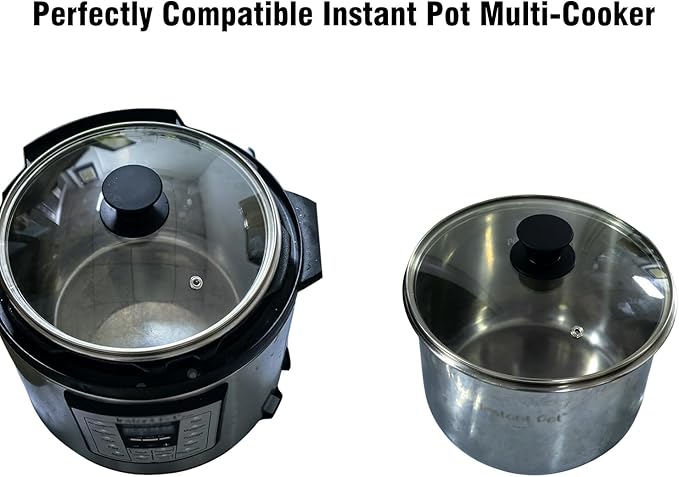 Tempered Glass Lid for Instant Pot 6 Quart, 9.1 Inch,Pressure Cooker Accessories,Replacement Parts for Instant pot,Heat Resistant Silicone Handle and Stainless Steel Rim
