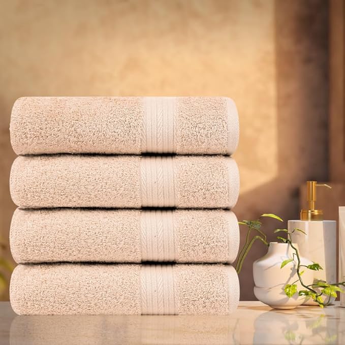 Ample Decor Hand Towel 18 X 28 Inch Pack of 4, 600 GSM, 100% Cotton, Oeko Tex Certified, Beige