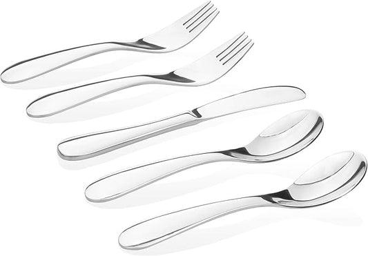 Kids Stainless Steel Utensil Set | Kiddobloom | Premium 304 (18/8) | 5-piece Set: 2 Spoons, 2 Forks, and 1 Butter Knife | Perfect Silverware for Montessori Toddlers and Children | by Kiddobloom