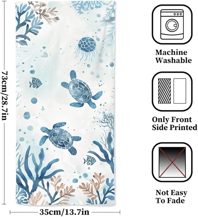 Sea Turtle Hand Towels Set of 2 Breathable Ocean Beach Hand Towels Marine Life Coastal Bath Towels for Gym Hotel Decorative Summer Kitchen Towels 28.7x13.7 Inch