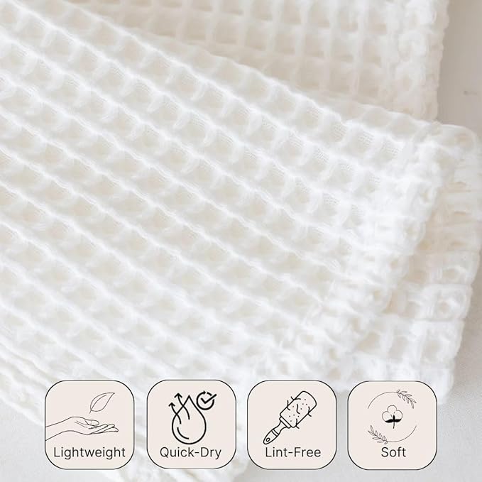 Premium Waffle Hand Towels Pack of 4 Extra Large 20x35 inch - 100% Turkish Cotton, Waffle Weave, Quick Dry, Lint Free, Super Absorbent, Thin Hand Bath Towel (White, Set of 4 Hand Towels)