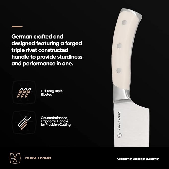 DURA LIVING 2-Piece Kitchen Knife Set – Ultra Sharp Precision German Stainless Steel Blades, 5” Utility & 3.5” Paring Knife with Ergonomic Handles, Multipurpose for Slicing & Peeling, Cream Handle