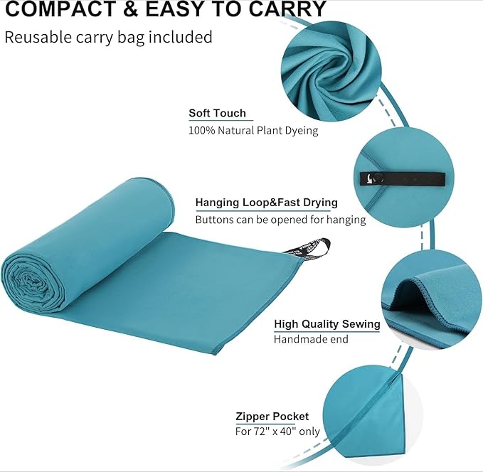 Microfiber Towel Perfect Travel & Gym & Camping Towel, Quick Dry - Super Absorbent - Ultra Compact - Lightweight. Suitable for Trip, Beach, Shower, Backpacking, Pool (Blue)