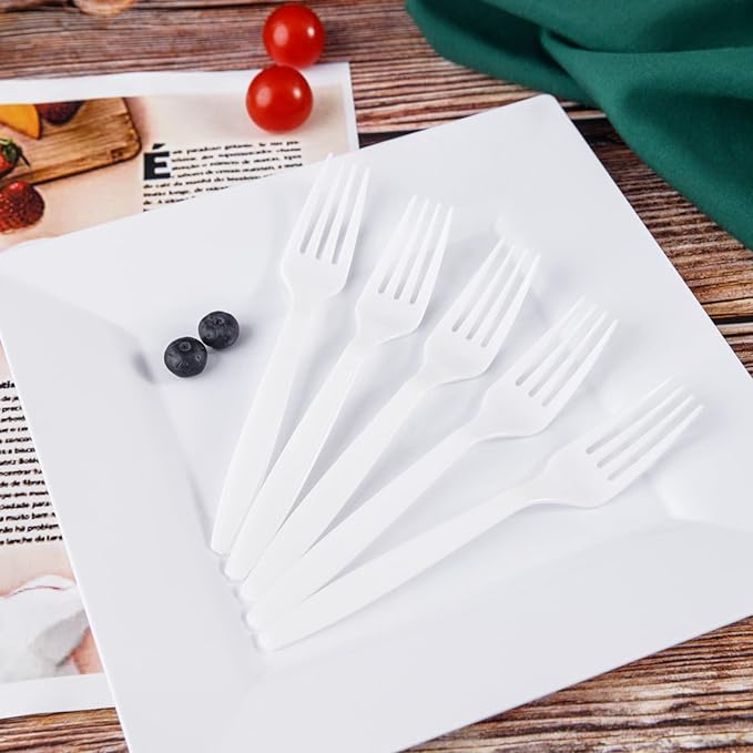 Liacere 360 Pieces White Plastic Forks - Disposable Forks - 6.7inch Heavy Duty Fork - White Plastic Utensils -Perfect for Parties Dinners Restaurants