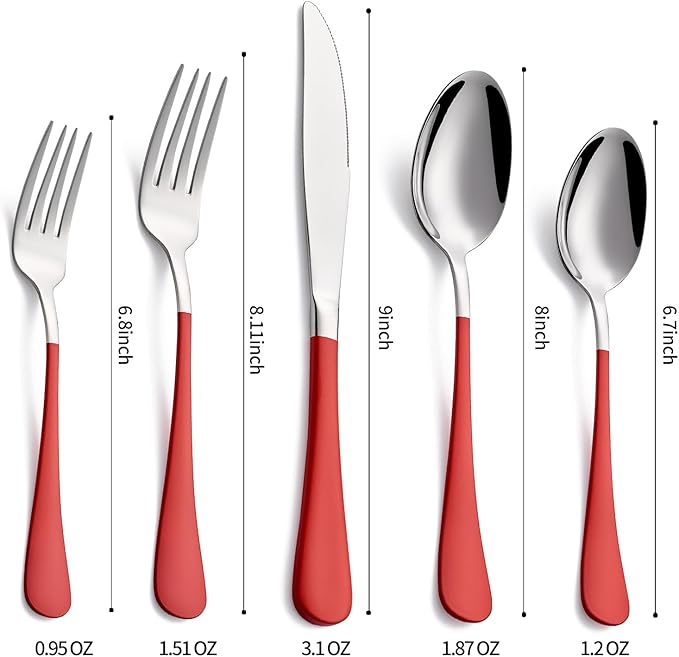 20-Pieces Red Silverware Sets for 4,Red Handle Stainless Steel Cutlery Set, Include Forks Spoons and Knives Set, Dishwasher Safe Utensil Sets for Home Restaurant