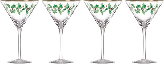 Lenox 893570 Holiday Decal 4-Piece Martini Glass Set, Christmas Dinnerware, Hosting