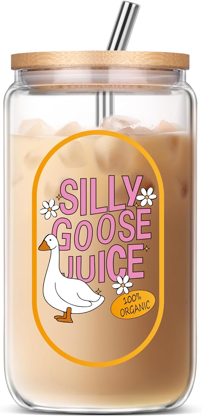 Funny Gifts for Friend- Cute Gifts for Bestie Best Friend Birthday, Humor Coffee Cup, Unique Gift Mug for Animal Lovers, Silly Goose Juice 16oz Glass Can