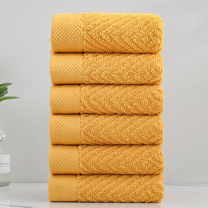 sense gnosis Yellow Washcloth Set of 6 Striped Weave 100% Terry Cotton Towel Super Soft Highly Absorbent Washcloths Towel for Bathroom 13" X 13"