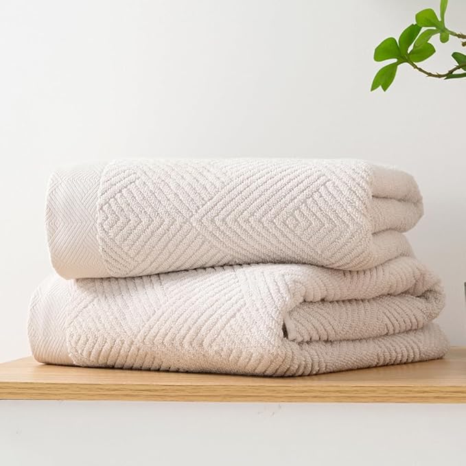 sense gnosis Super Soft Lime White Bath Towels Terry Striped Weave Pattern Ultra Absorbent 100% Cotton Towel for Bathroom(27 X 55 Inch), 2 Pieces