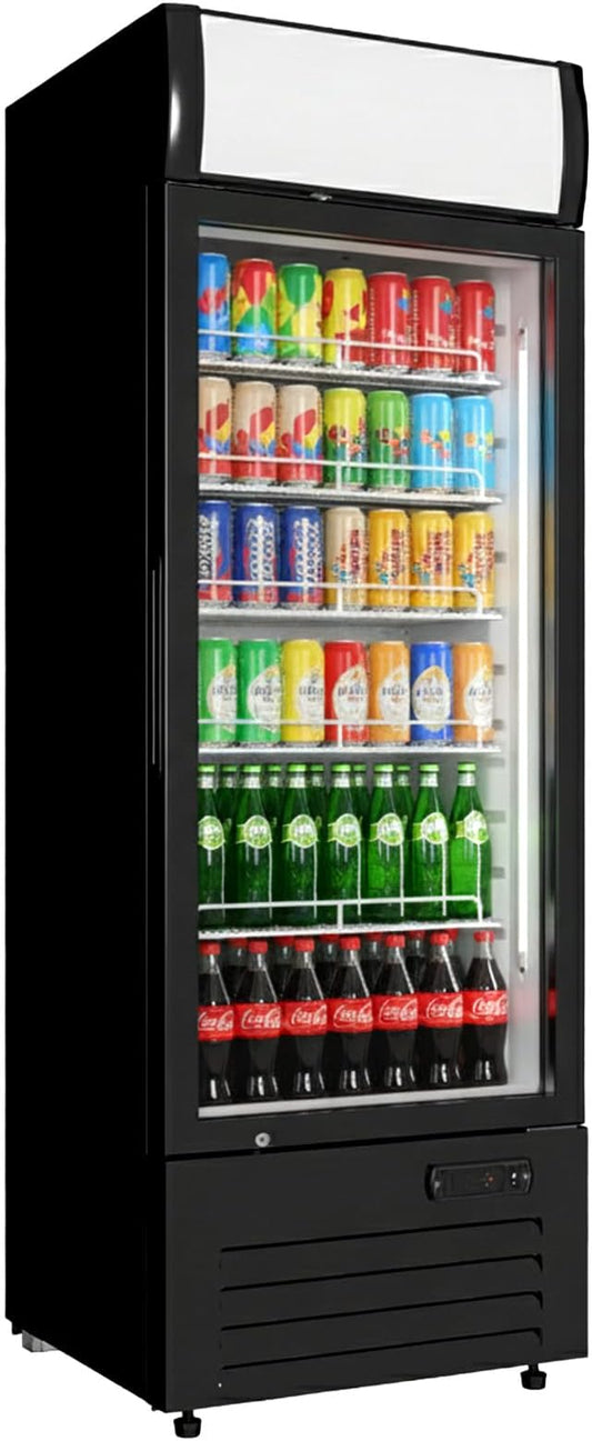16.5 cu.ft Commercial Refrigerators with 1 Glass Door, Beverage Fridge with LED Light Display Upright Merchandiser, Drink Cooler with 5 Adjustable Shelves Black ETL Approved