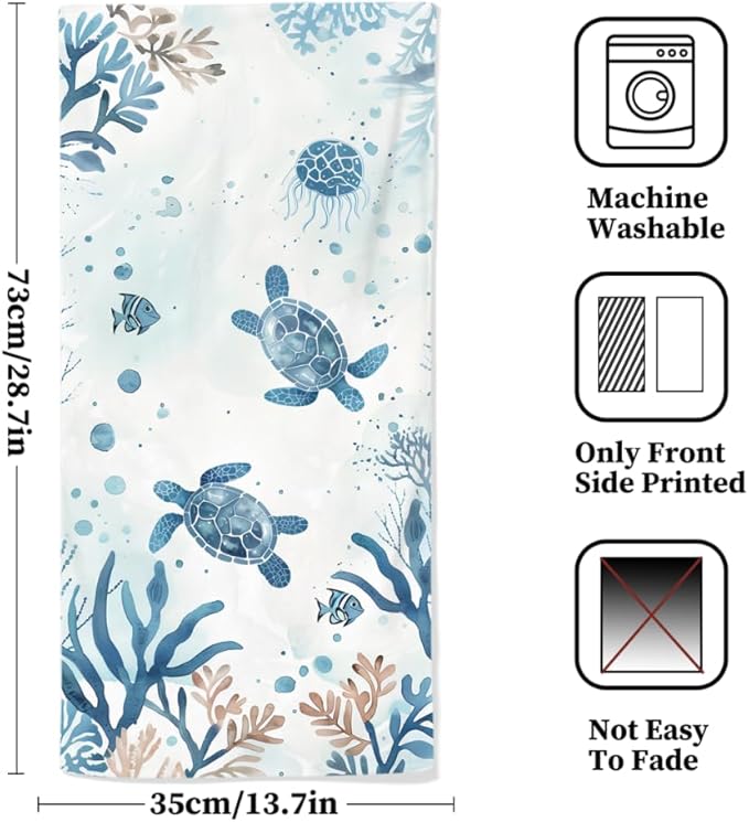 Sea Turtle Hand Towels Bundle 4 Packs Ocean Beach Hand Towels Decorative Coastal Hanging Kitchen Towels for Home Bathroom Spa Dish Washcloth Soft Tropical Coastal Fingertip Towels