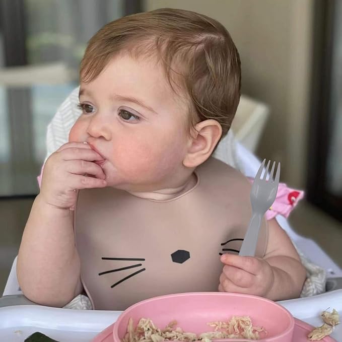 12 Pcs Kids Spoons and Forks Toddler Utensils Plastics Reusable Silverware Baby Cutlery Set Feeding Dinnerware Utensils BPA Free Microwave Dishwasher and Freezer Safe- Grey