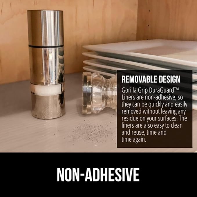 GORILLA GRIP DuraGuard Shelf Liner, 17.5x30 Non-Adhesive Cabinet Liners for Kitchen Drawers, Shelves, Refrigerator, Pantry Storage, Bathroom Closet, Durable Waterproof BPA Free Ribbed Plastic, Beige