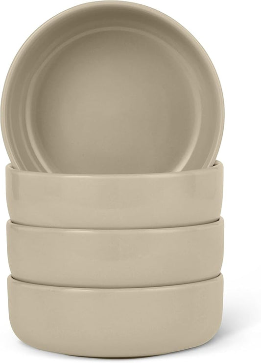 Amazon Basics Glazed Stoneware Bowls, Ceramic 4-Piece Set, Dishwasher-Safe, 5.5 in., Linen Gray