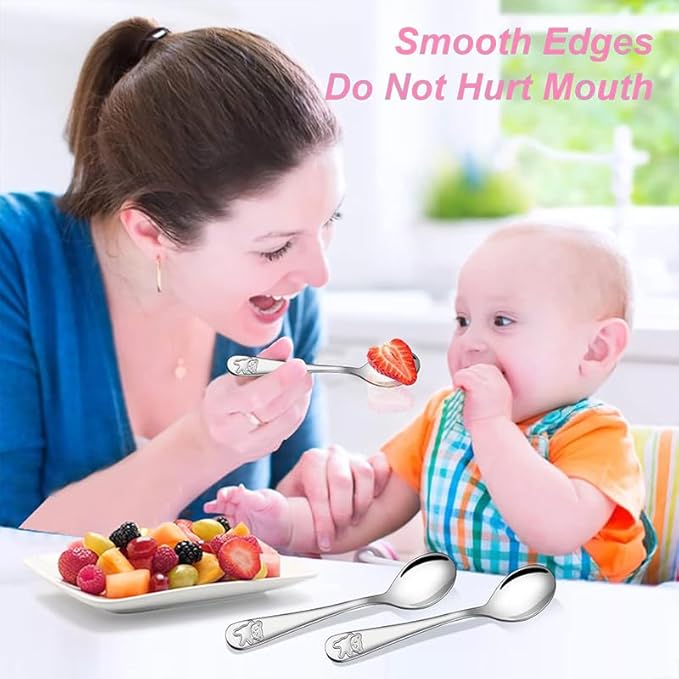 Jeffbaubl 24 Piece Kids Spoons, 6.5 inch Stainless Steel Toddler Spoons, Metal Children Spoon Flatware, Baby Spoon for Self Feeding, Child and Toddler Safe Silverware Kids Utensils, Dishwasher Safe