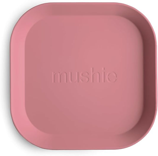mushie Square Dinnerware Plates for Kids | Made in Denmark, Set of 2 (Dusty Rose)